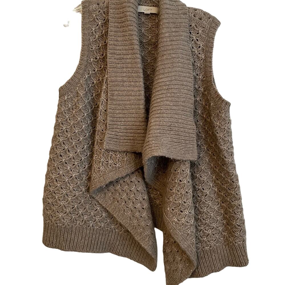 LOFT women's knit, collared cardigan sweater in brown.